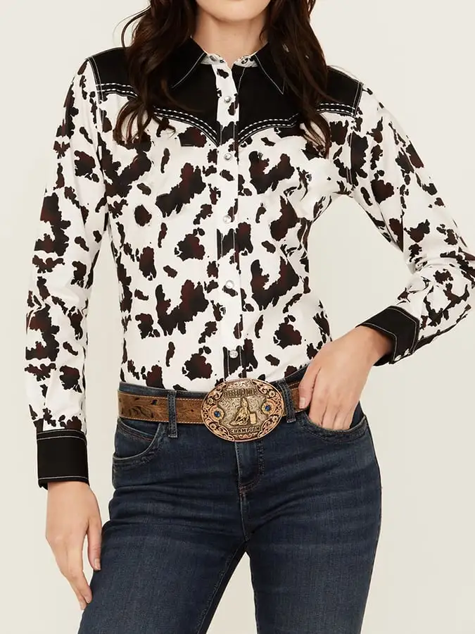Women's Vintage Western Print Long Sleeve Shirt