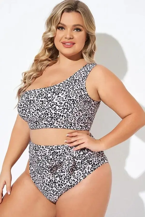 Leopard Print One Shoulder Women Bikini Top
