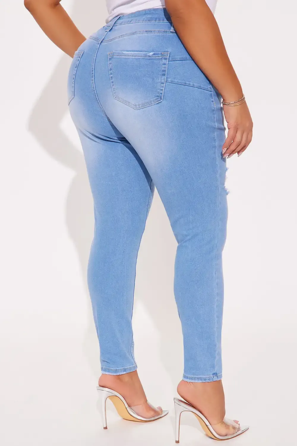 Got Spunk Destroyed High Stretch Skinny Jeans - Light Wash