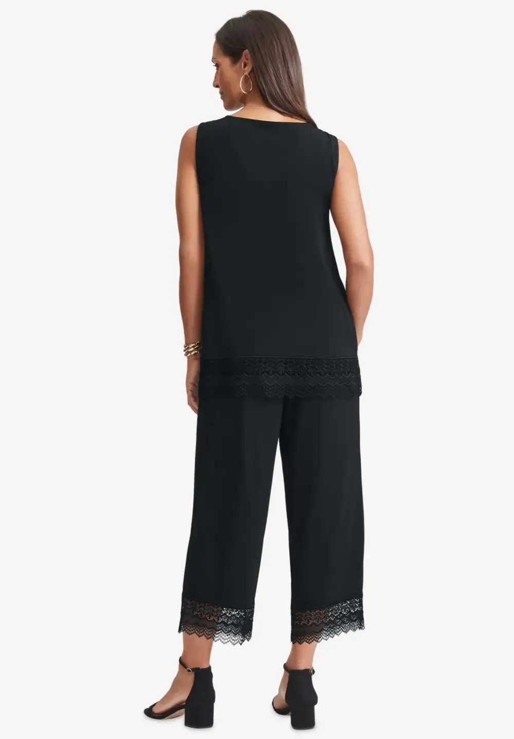 2-Piece Stretch Knit Lace Trim Crop Set