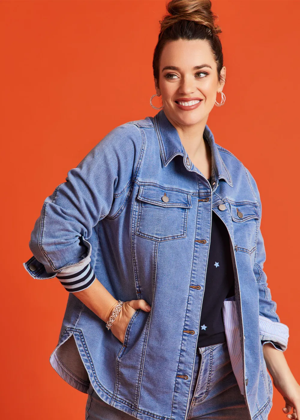 Cotton Curved Hem Denim Shacket