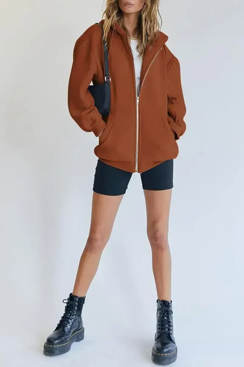 Women's Cute Hoodies Teen Girl Fall Jacket Oversized Sweatshirts Casual Drawstring Zip Up Y2K Hoodie with Pocket