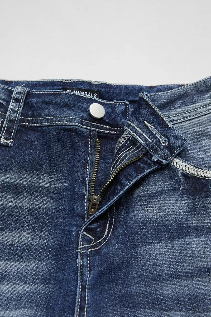 Wash High Stretch Roll Hem Mid Rise Skinny Jeans