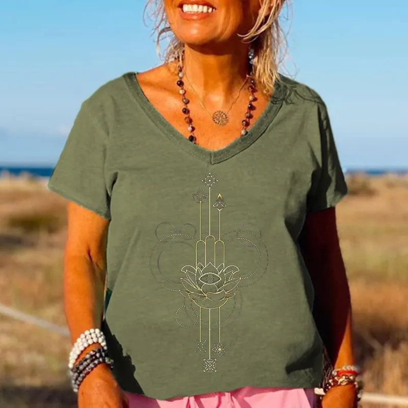 Classic lotus Printed Casual Women's T-shirt