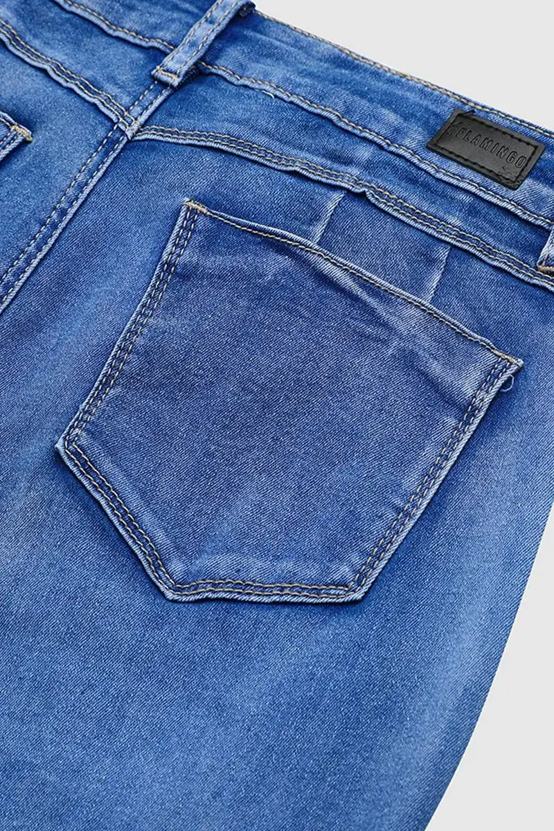 Ripped Double Button Wash Stretchy High Waist Skinny Jeans