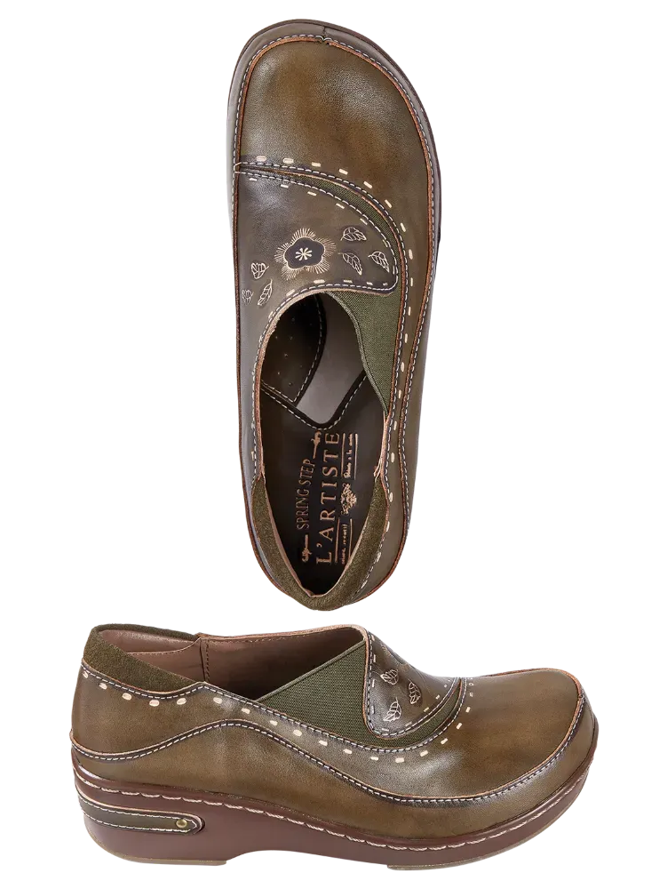 Women's Brushstrokes And Blossoms Leather Clogs