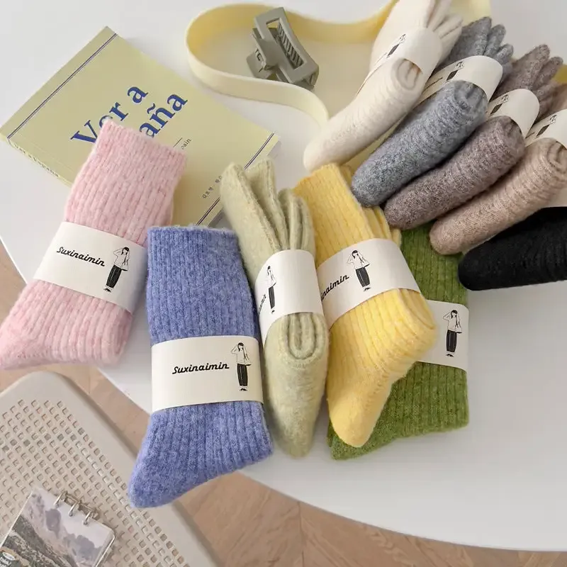 drawstring socks solid color warm mid-rise socks women