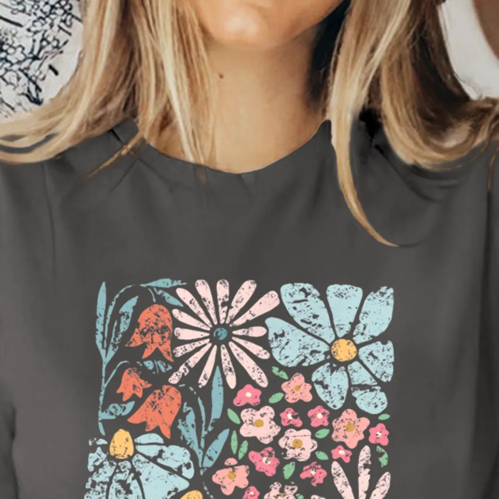 Women's Short-Sleeved Daisy Color Print T-Shirt