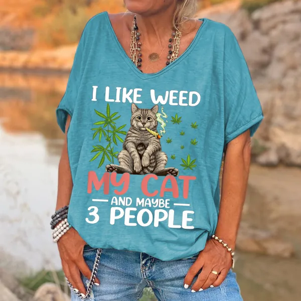 🔥🔥I Like Weed My Cat Print Women's V-neck T-shirt