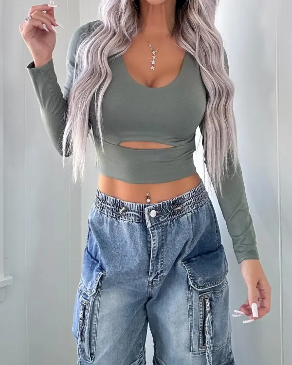 Cut Double Layered Crop Top - Olive