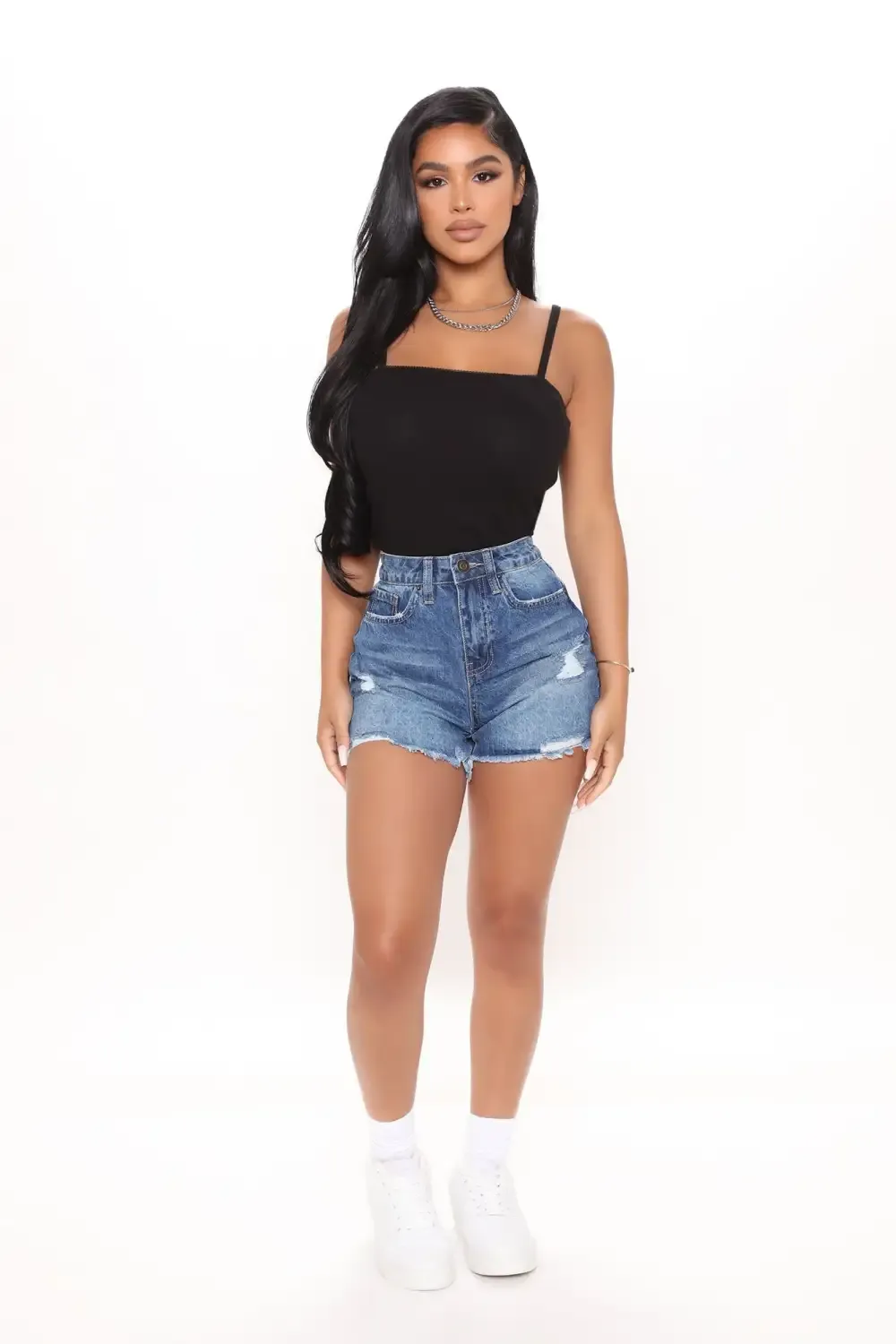 Can't Stop Her Distressed Denim Shorts - Medium Blue Wash