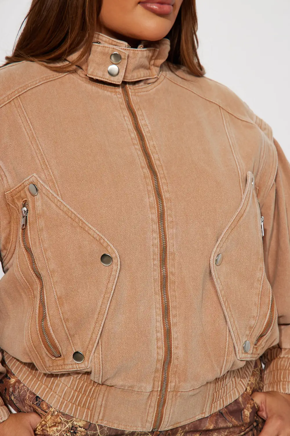 Just Like Magic Non Stretch Denim Moto Jacket - Tan