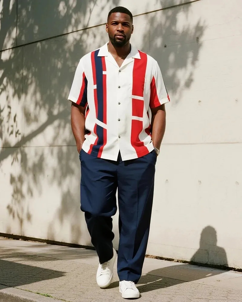Big & Tall Men's Geometric Print Short Sleeve Shirt and Pants Suit