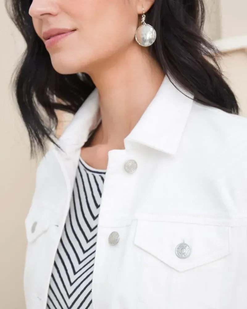 No Stain Frayed Hem Denim Jacket Alabaster