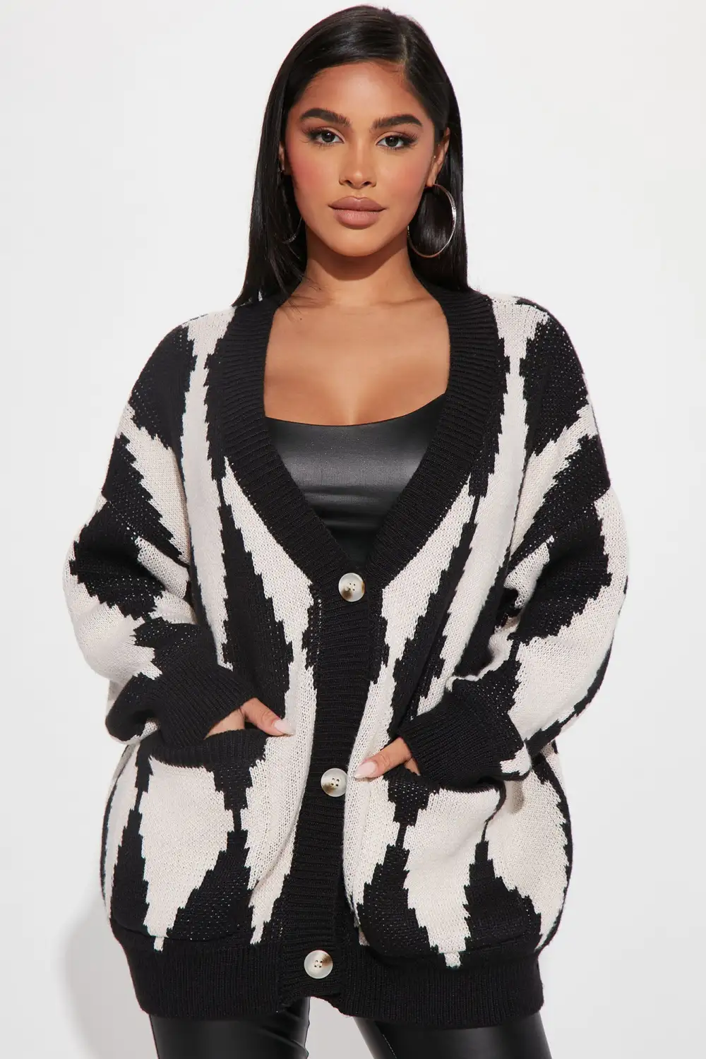 Masquerade Diamond Jacquard Cardigan - Black/combo