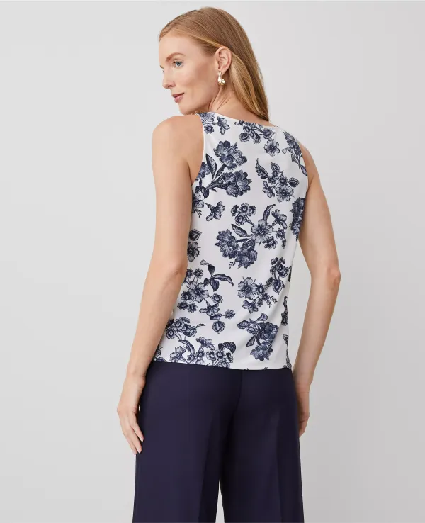 Toile Mixed Media V-Neck Shell