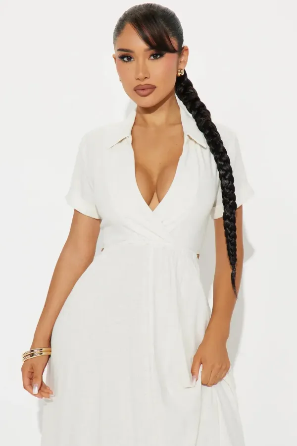 Linen Maxi Shirt Dress - Oatmeal
