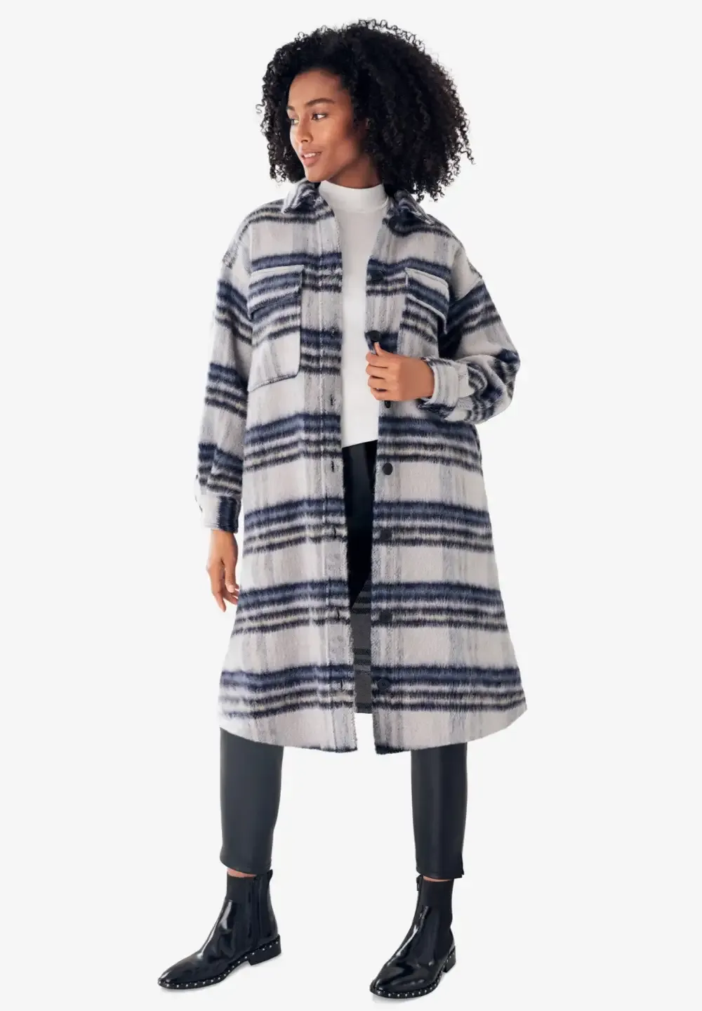 Wool Blend Long Shirt Jacket