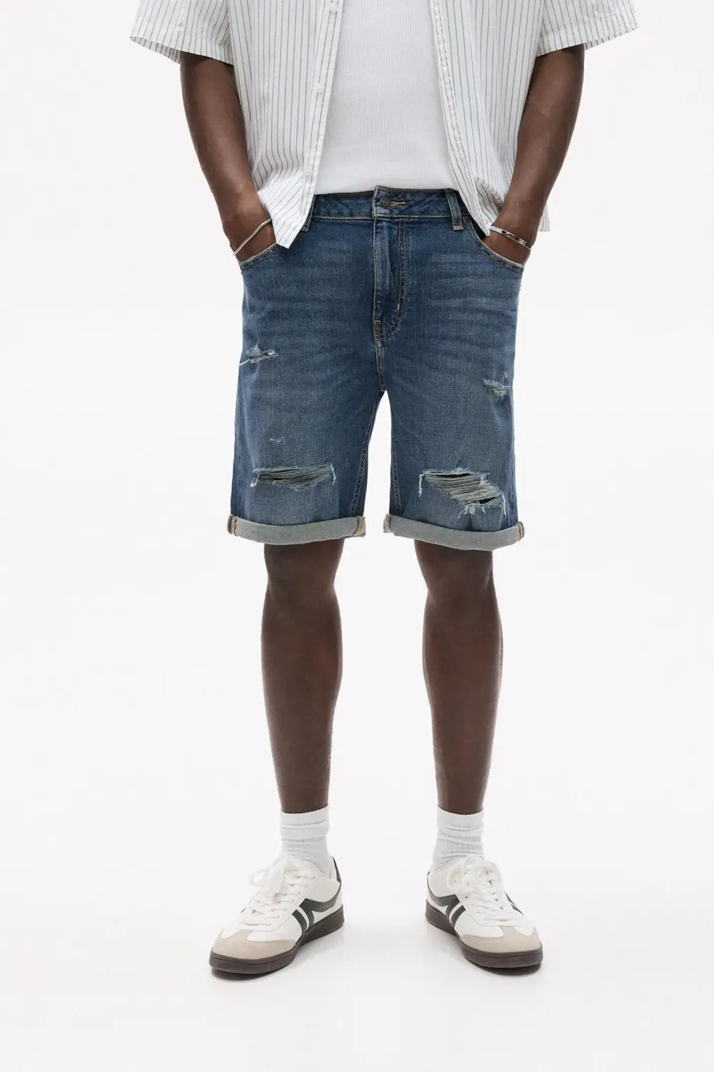 Ripped denim Bermuda shorts