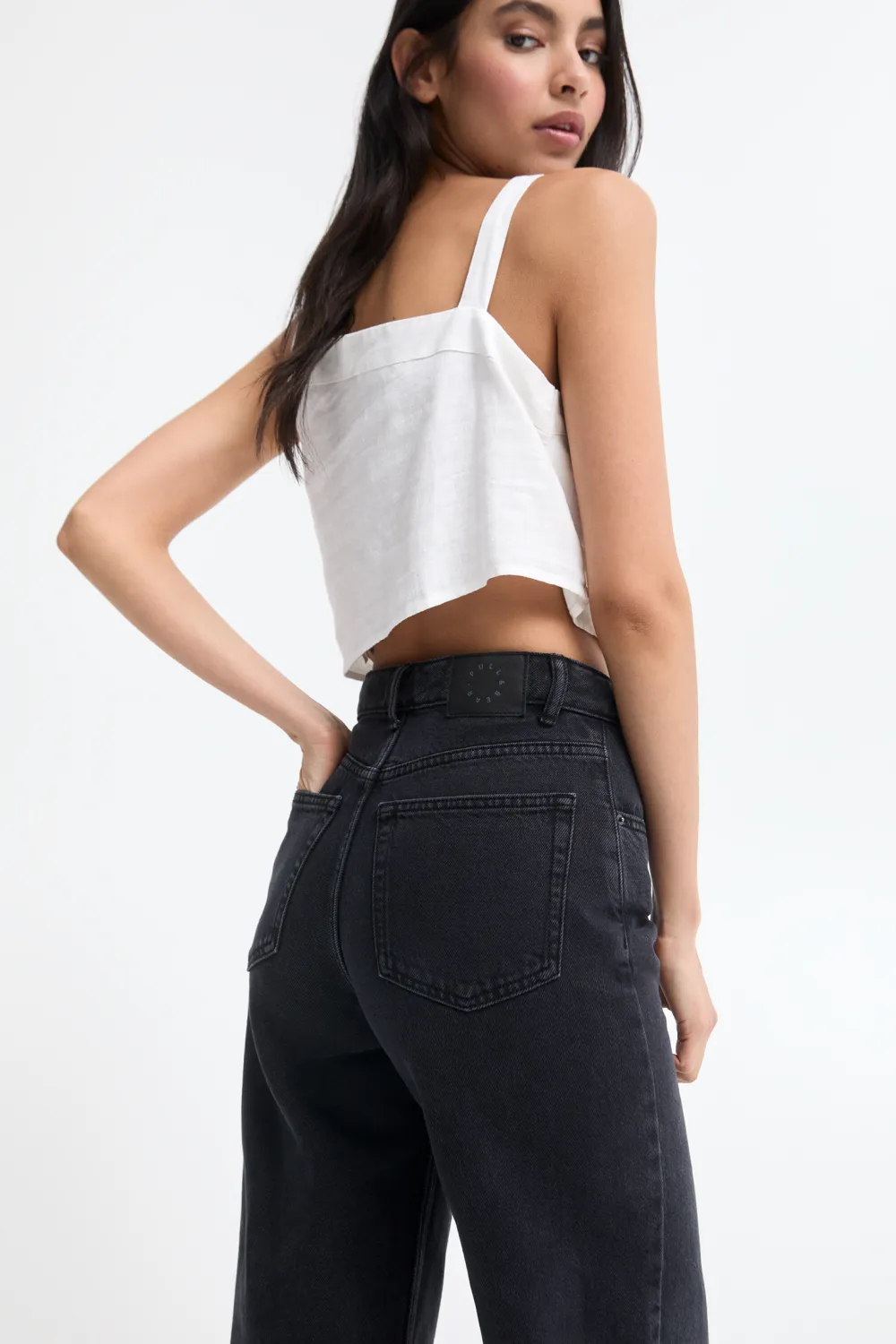 Jeans wide leg tiro alto