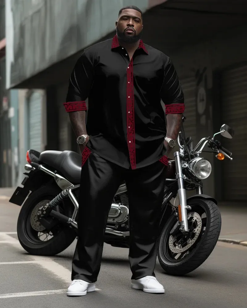 Big Men'S Casual Solid Color Short Sleeve Shirt And Pants Set