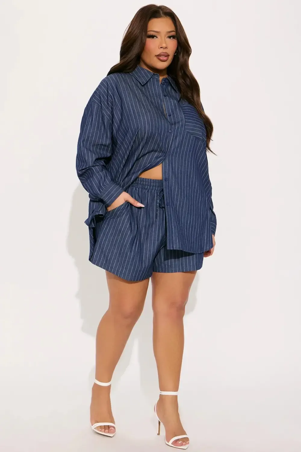 Anderson Pinstripe Short Set - Dark Wash
