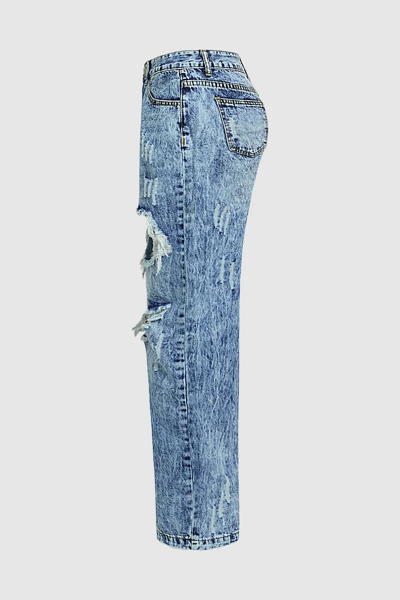 90s Vintage Cut Out High Waist Straight Leg Baggy Jeans