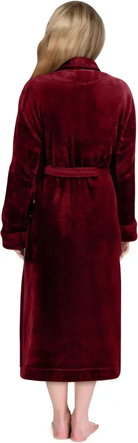 Women Fleece Shawl Collar Bathrobe - Plush Long Robe