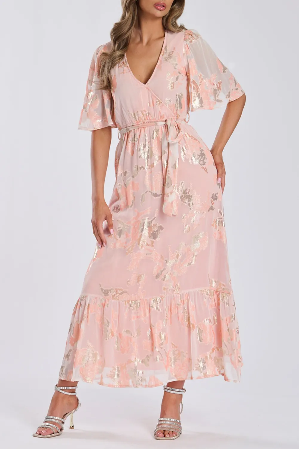 Pink Metallic Jacquard Women's Dress