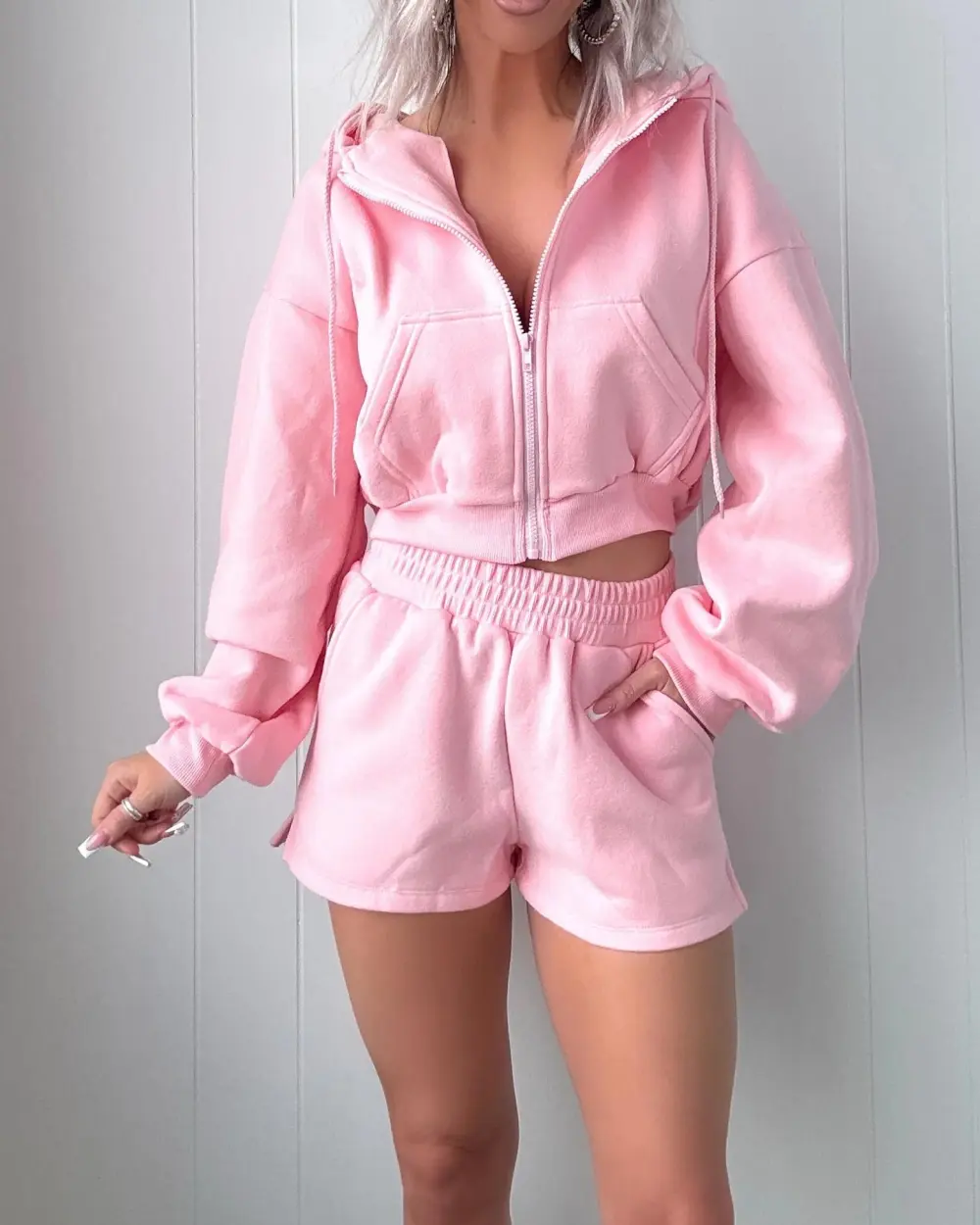Fleece Shorts Set - Pink