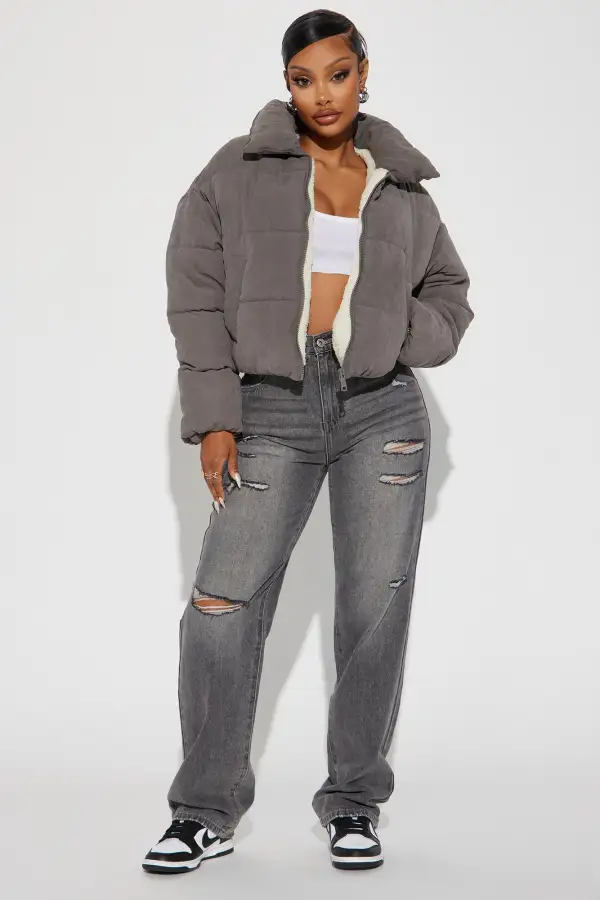 Too Hot To Handle Puffer Jacket - Grey