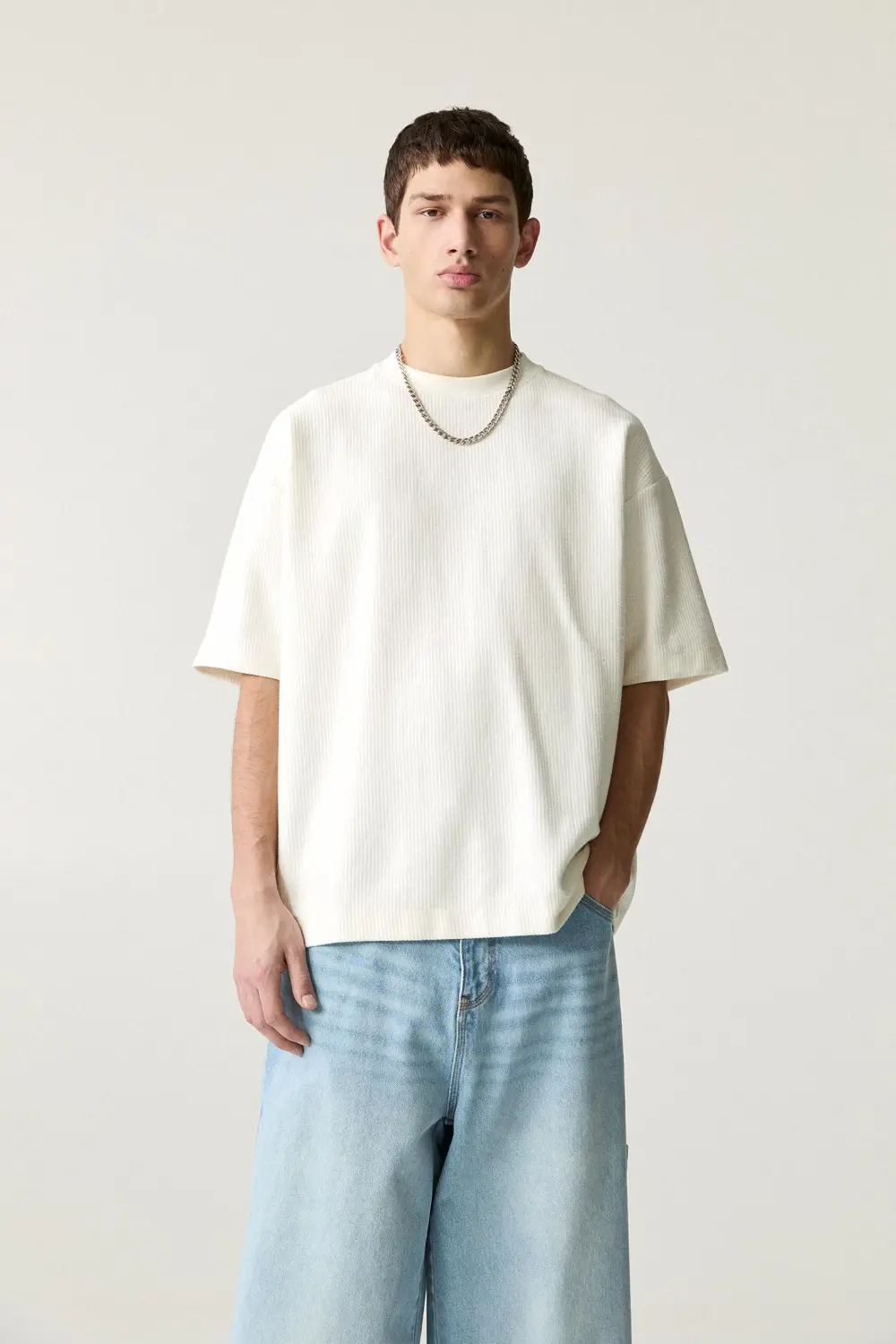Textured short sleeve sweatshirt