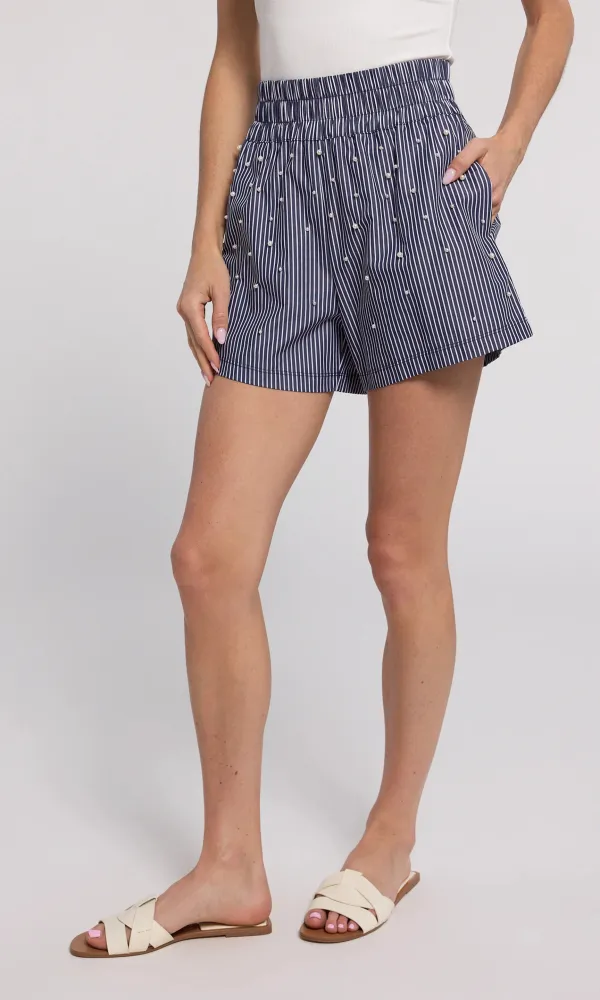 Betty Pearl Embellished Pinstripe Shorts