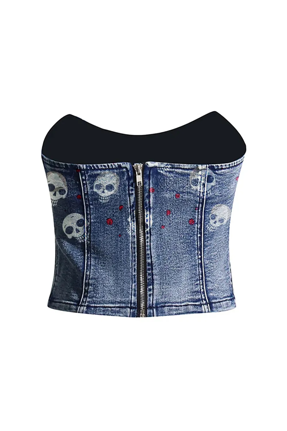 Vintage Style Sweetheart Neck Bustier Slim Fit Cropped Denim Tube Top