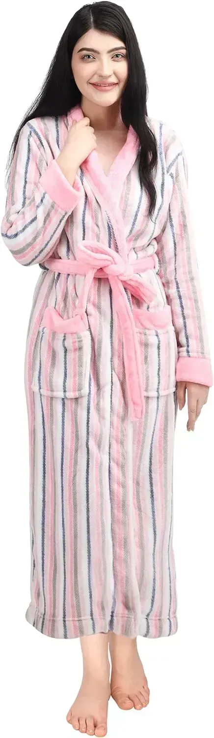 Women Fleece Shawl Collar Bathrobe - Plush Long Robe