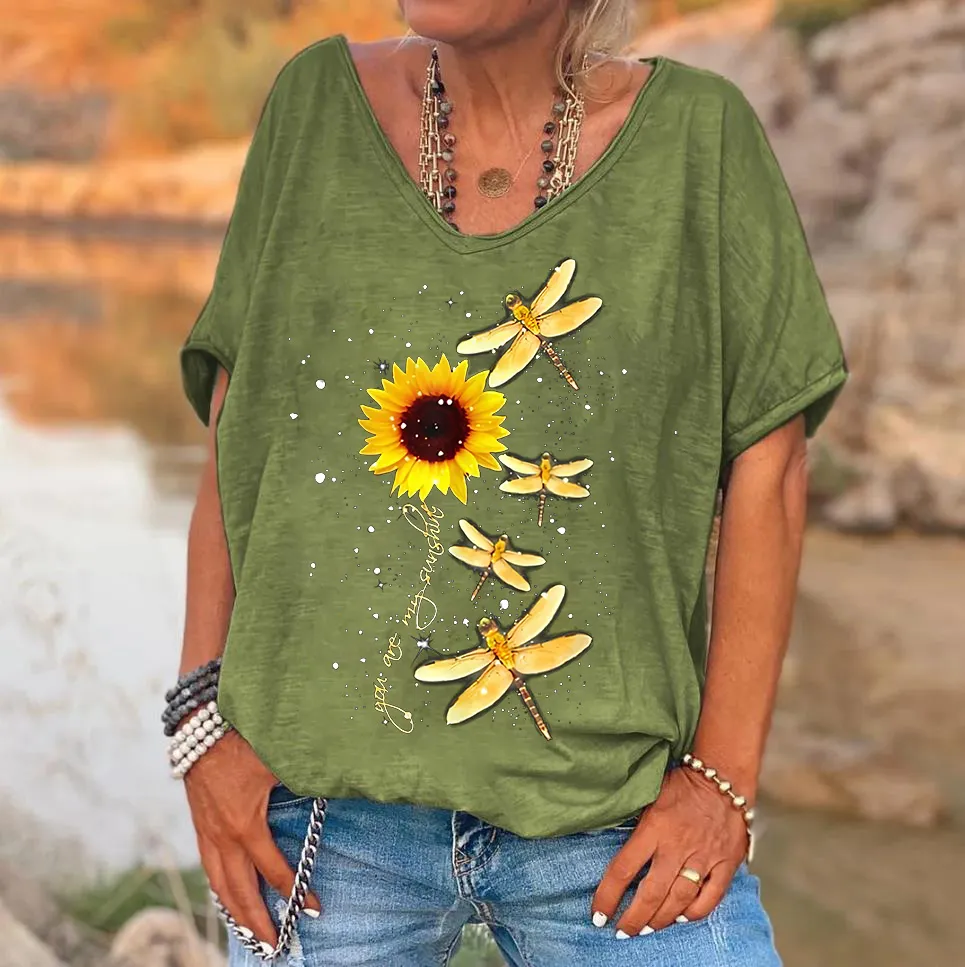 You're My Sunshine Dragonfly Printed Hippie Tees