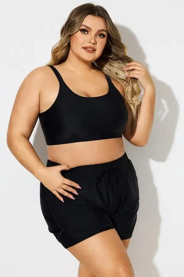 Plus Size Black Round Neck Bikini Top