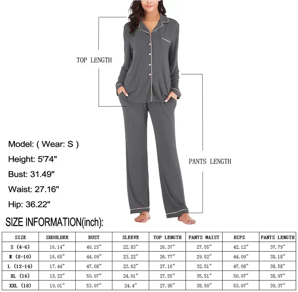 Women's Pajama Sets Long Sleeve Button Down Sleepwear Nightwear Soft Pjs Lounge Sets