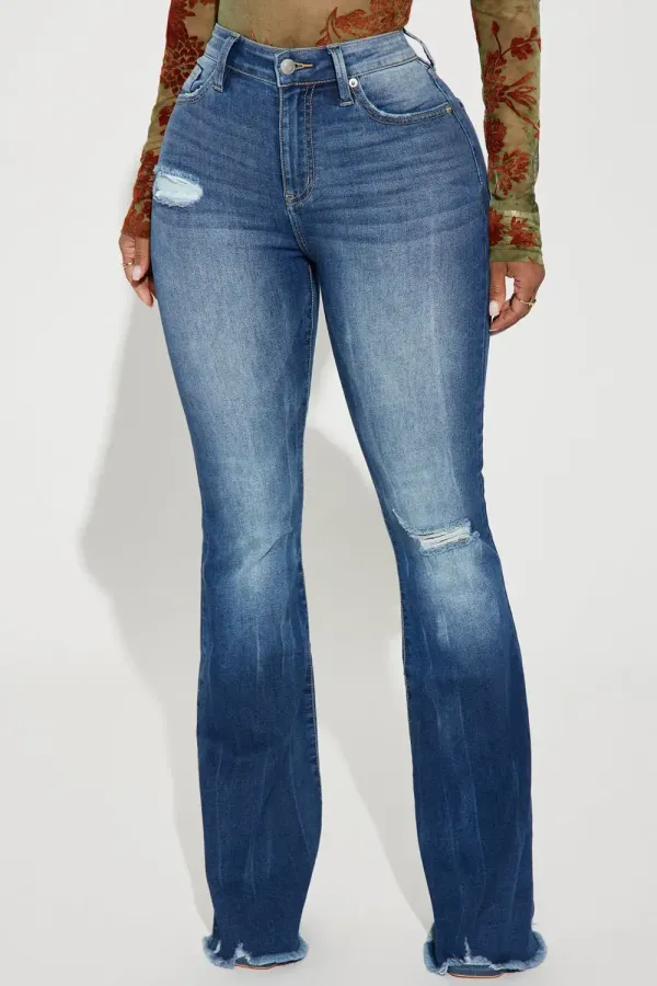 Getting Lost Ripped Stretch Flare Jeans - Dark Wash