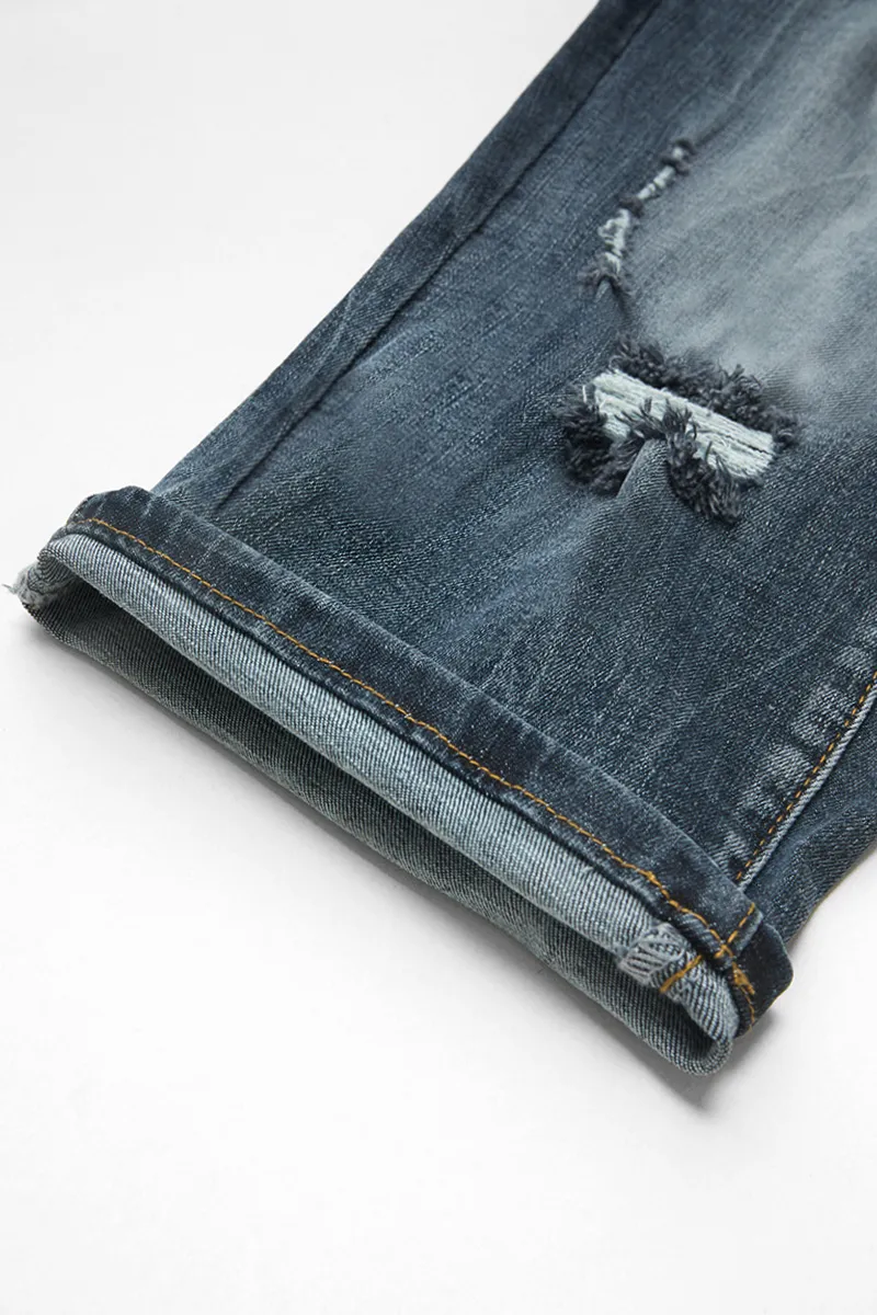 Ripped Wash Roll Hem High Waist Capri Jeans