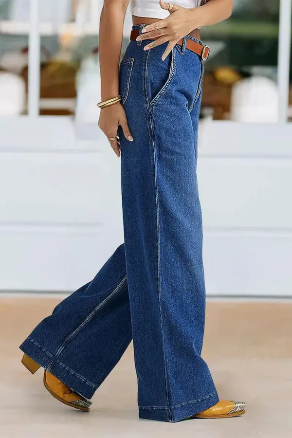 Wash Wide Leg High Rise Jeans Without Belt