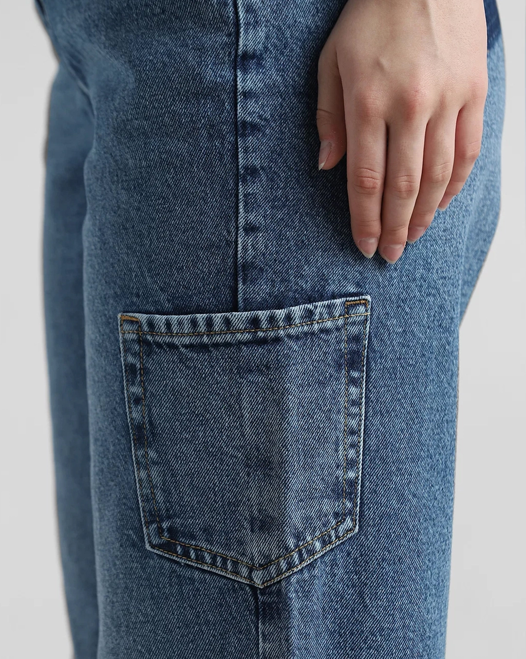 Blue Cargo Style Fan Print Jeans