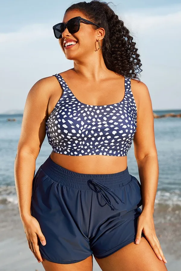 Plus Size Indigo Dot Square Neck Bikini Top