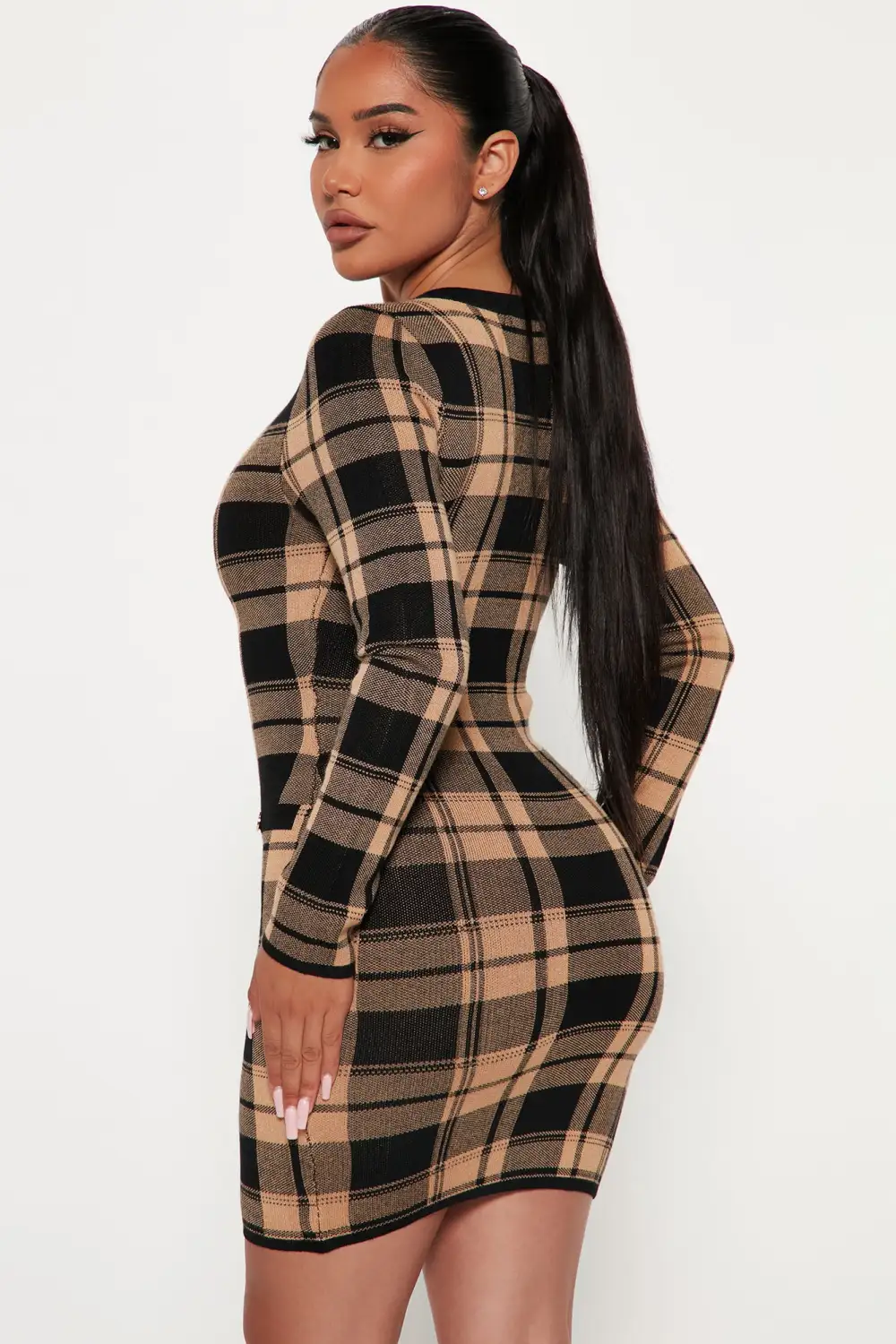 Places To Be Plaid Mini Dress - Taupe/combo