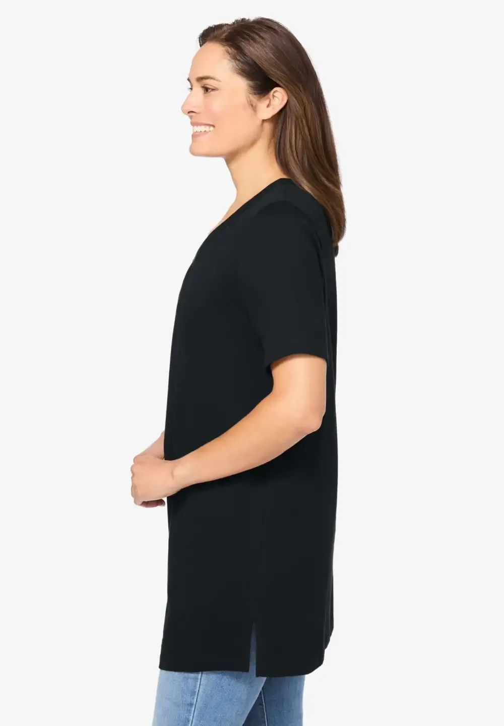 Perfect Short-Sleeve Shirred V-Neck Tunic