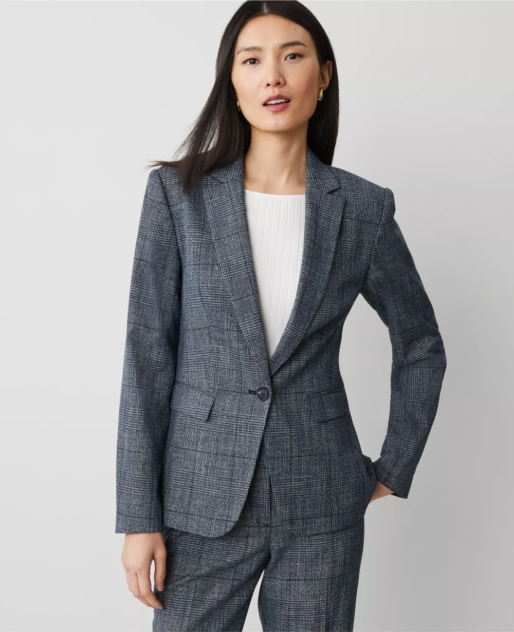 The Notched One-Button Blazer in Plaid