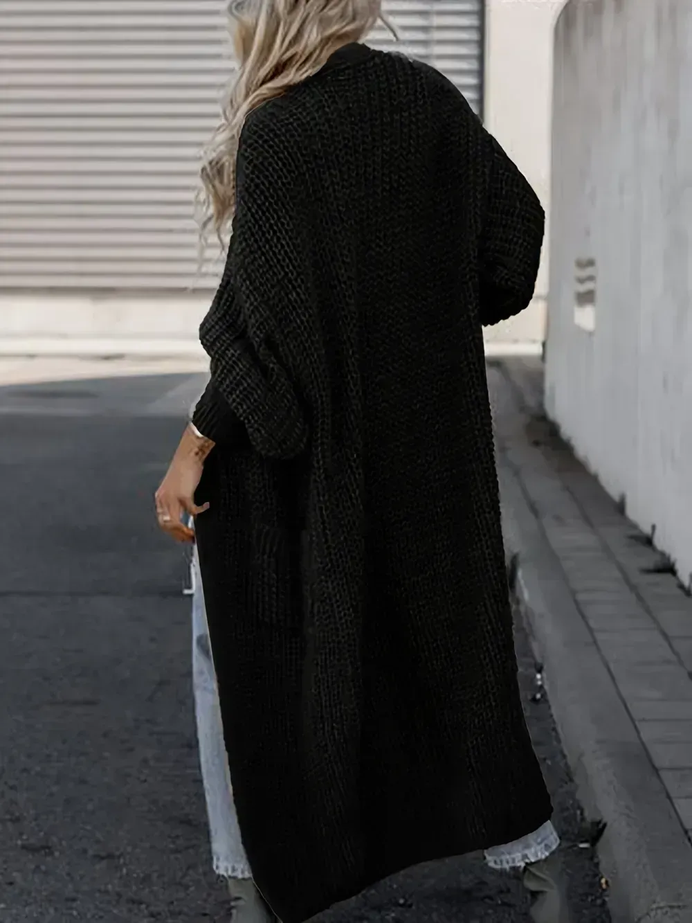 Plus Size Casual Cardigan, Women's Plus Solid Long Sleeve Open Front Cardigan With Pockets
