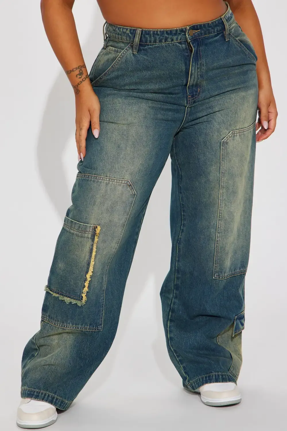 Wherever Whenever Non Stretch Tinted Wide Leg Cargo Jean - Dark Wash