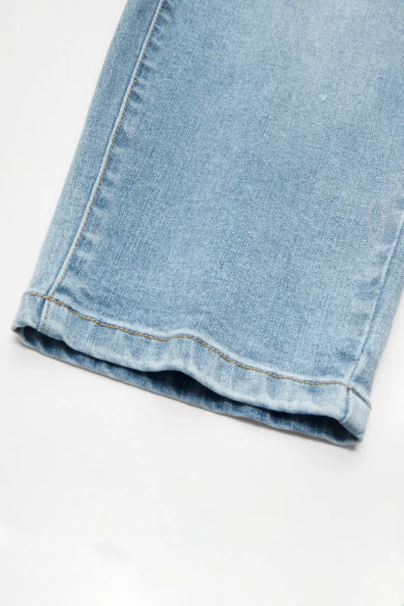 Button Fly Wash High Stretch High Waist Capri Jeans