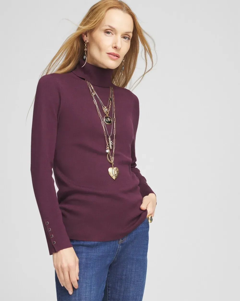 EcoveroTM Button Cuff Turtleneck Sweater